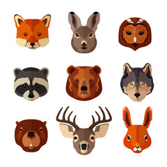 Obraz premium Animal portrait flat icon set
