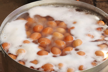 Eggs boiled with water in the pot