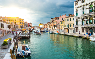 View of Canal in Venice at  sunset, Italy - Stock Image