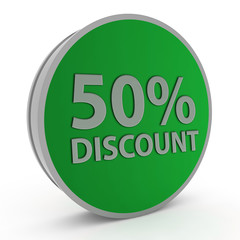 Discount 50 circular icon on white background