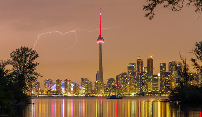 lightning over  Toronto Downtown Skyline