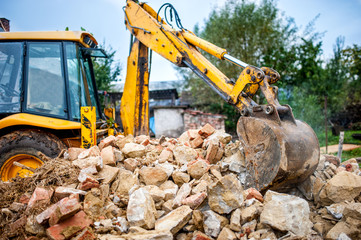 industrial hydraulic excavator on construction