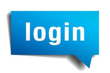 login blue 3d realistic paper speech bubble