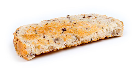 Macro of multi-grain toast isolated against white