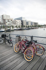 bicycles and modern housing at westerdok in Amsterdam