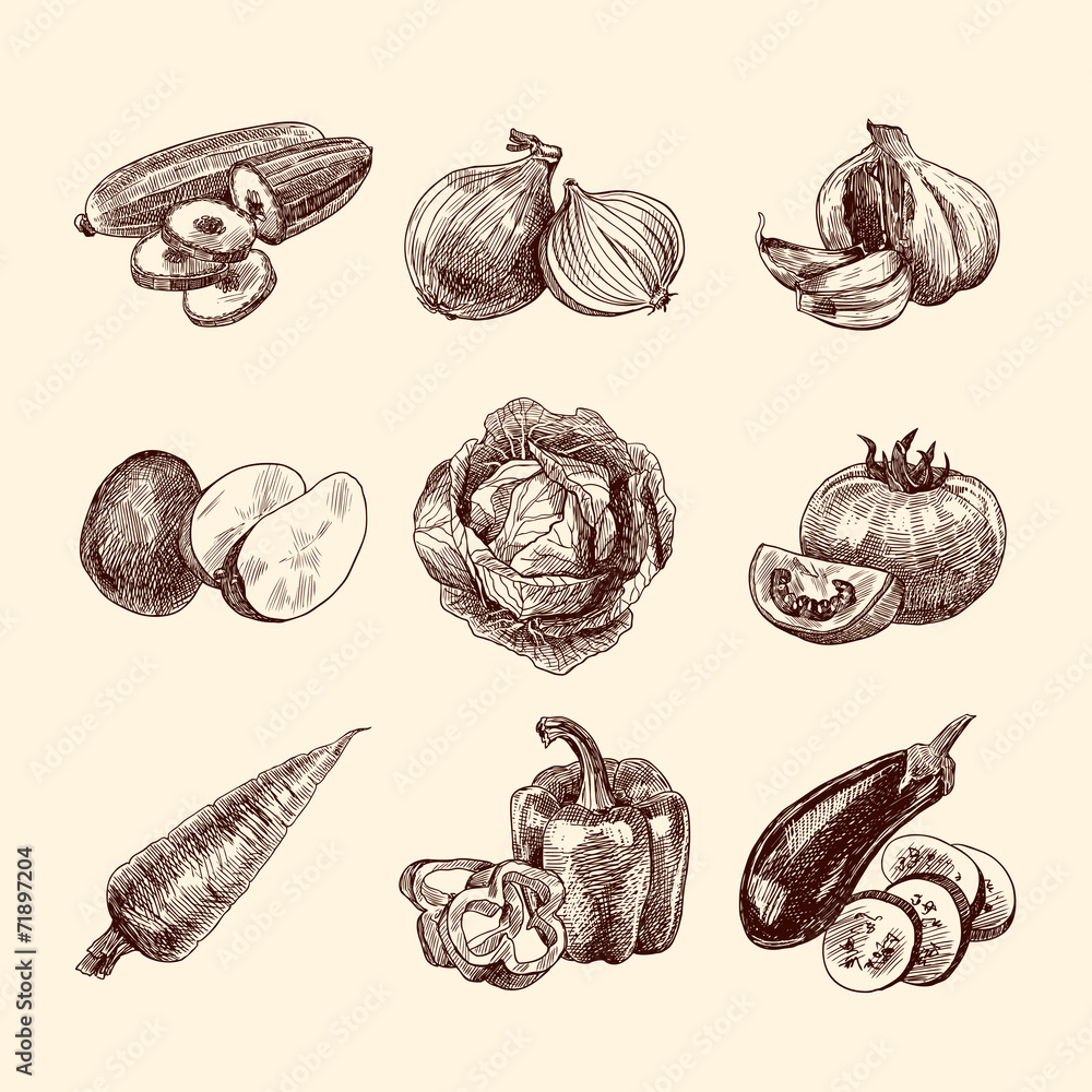 Sticker Vegetables sketch set