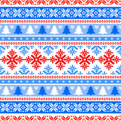 Traditional knitted background with Christmas trees and snowflak