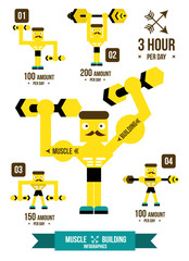 Building muscle & Fitness Infographics. flat design vector
