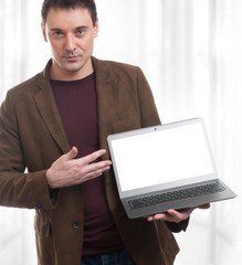 young man advertising laptop