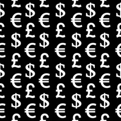 Currency symbols seamless pattern on black