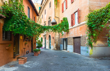 Fototapeta na wymiar Old street in Trastevere in Rome, Italy