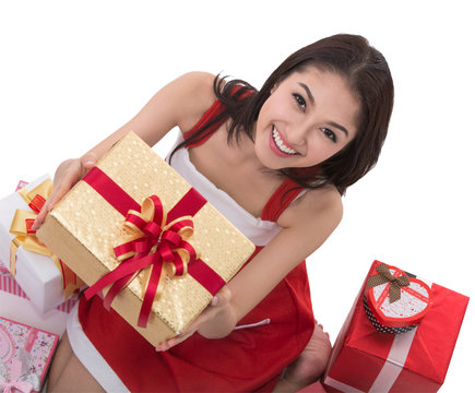 Beautiful Asia woman wear Santa Clause costume