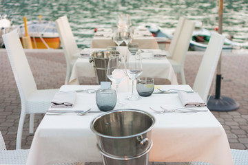 elegant table set on the sea