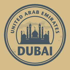 Obraz premium Stamp or label with text Dubai, United Arab Emirates