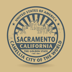 Grunge rubber stamp with name of Sacramento, California