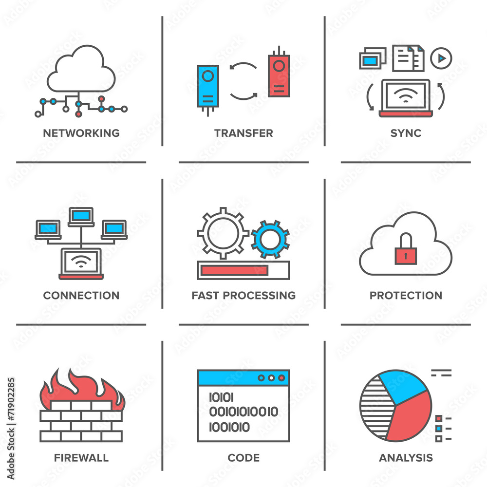 Aufkleber network and connection line icons set