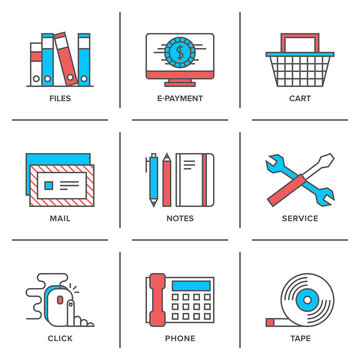 Office items line icons set