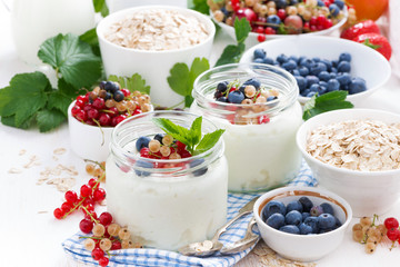 yogurt with berries and products for healthy breakfast