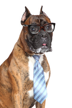 Boxer Dog Tie And Glasses