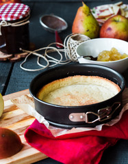apple tart with pear jam and caramel