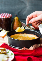 the process of making apple tart, hands