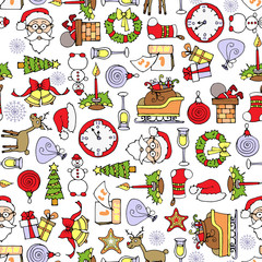Vector pattern with cartoon symbols of new year