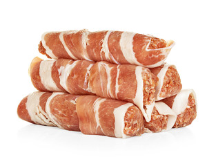 sausages wrapped in bacon, chevapchichi isolated