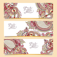 Set of three horizontal banners with decorative ornamental flowe © Kara-Kotsya