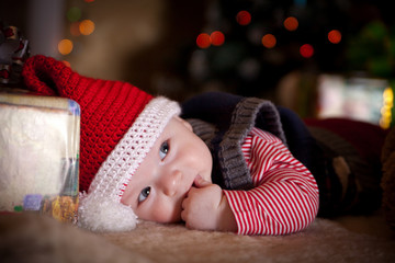 child waiting for new year and christmas