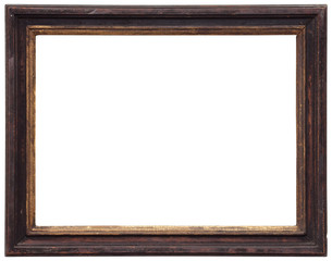 Black wooden empty image frame. Image holder isolated on white background 