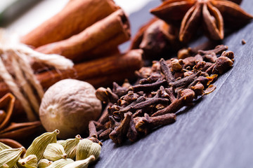 Spices set.Various seasonings for cooking, anise, cardamom