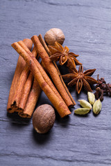 Spices set.Various seasonings for cooking, anise, cardamom