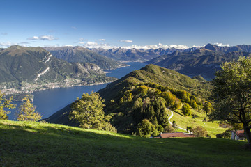 Panoramic view of Lake Como from the mountains above Bellagio