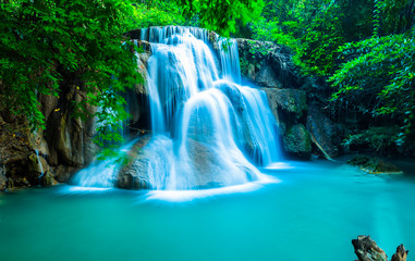 Fototapeta na wymiar Waterfall in deep forest at Huay Mae Khamin