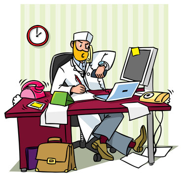 Busy chief doctor in a office