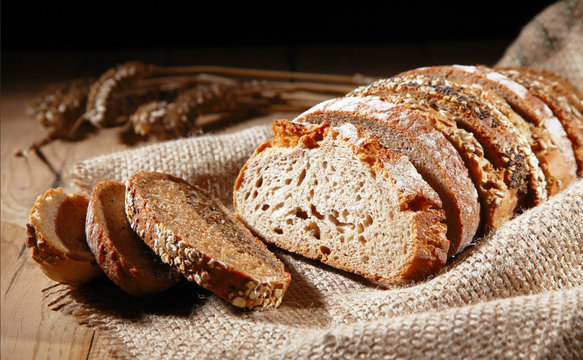 Rustic background of assorted rye bread