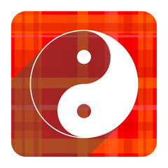 ying yang red flat icon isolated