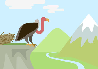 Griffin vulture rock nest flat cartoon vector wild animals birds