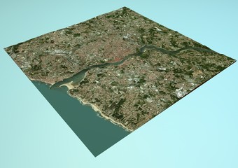 Vista satellitare di Oporto, Portogallo, mappa, sezione 3d