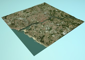 Vista satellitare di Oporto, Portogallo, mappa, sezione 3d © Naeblys