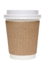 Disposable coffee cup isolated on white background. Coffee to go in a single use cup