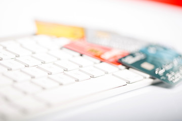 Credit card on a computer keyboard