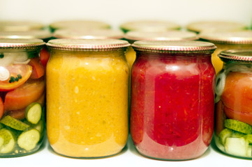 Various canning vegetables in glass jar