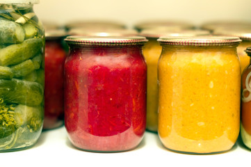 Various canning vegetables in glass jar