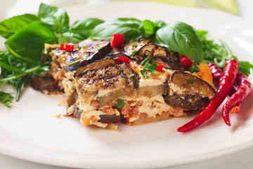 Greek moussaka with eggplant and minced meat