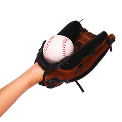 Hand of Baseball Player with Glove isolated on white