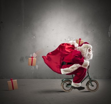 Fast Santa Claus on the bike