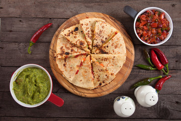 Quesadillas with guacamole and salsa dip