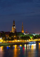 Fototapeta premium Old center of Riga, Latvia at night