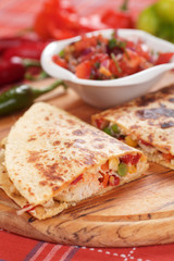 Quesadillas with chicken meat and vegetables